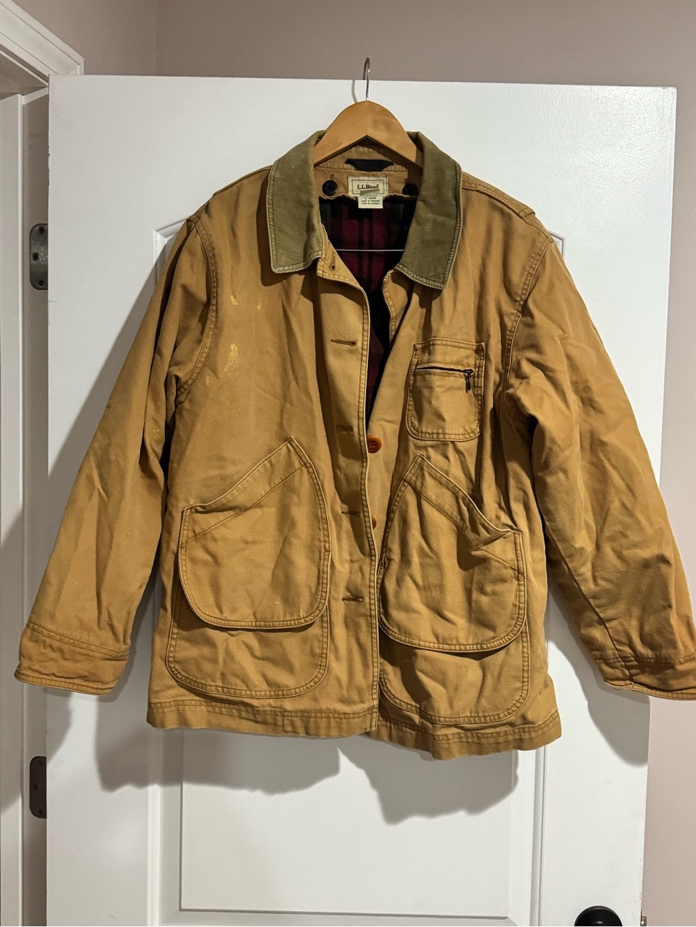 VTG LL Bean Canvas Barn Chore Coat Jacket Thinsulate Tan Brown Womens LG Petite